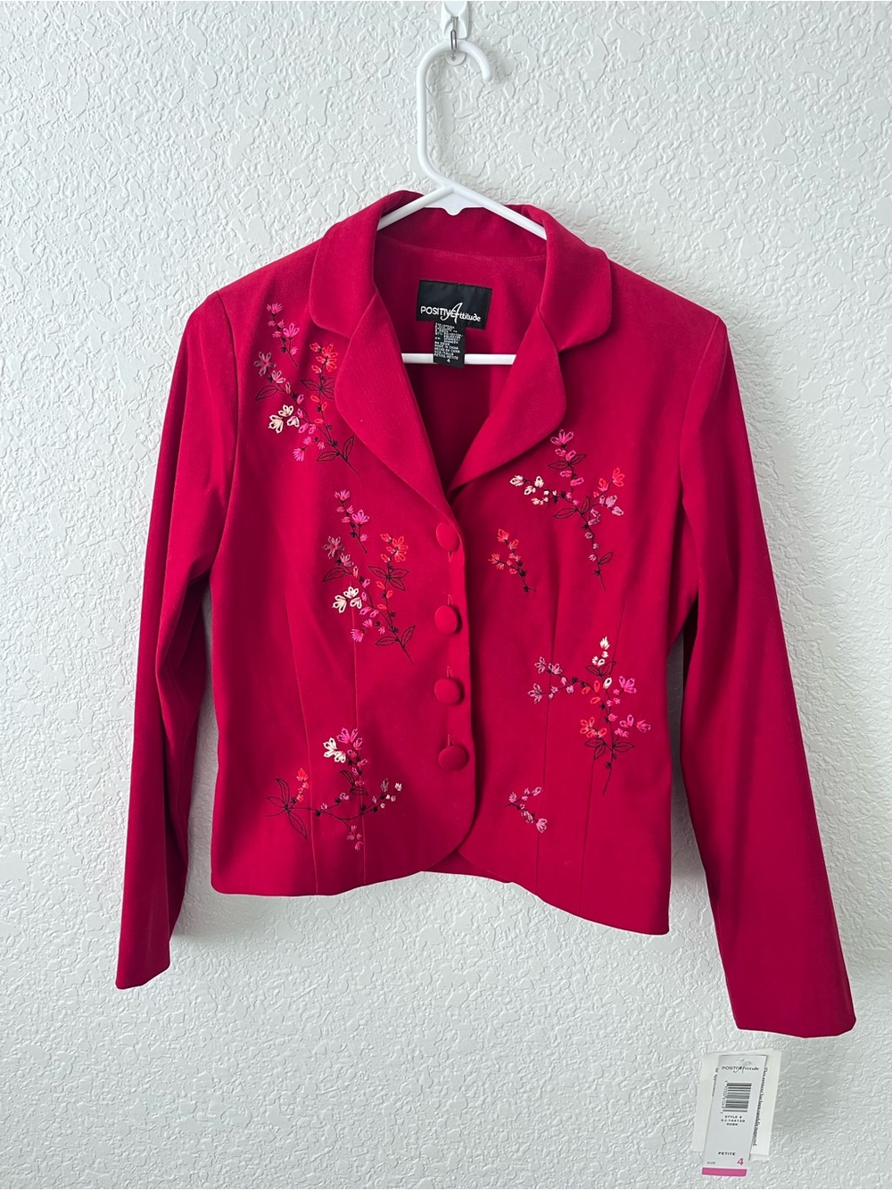 NWT Positive Attitude Fuchsia Embroidered Button-Front Blazer